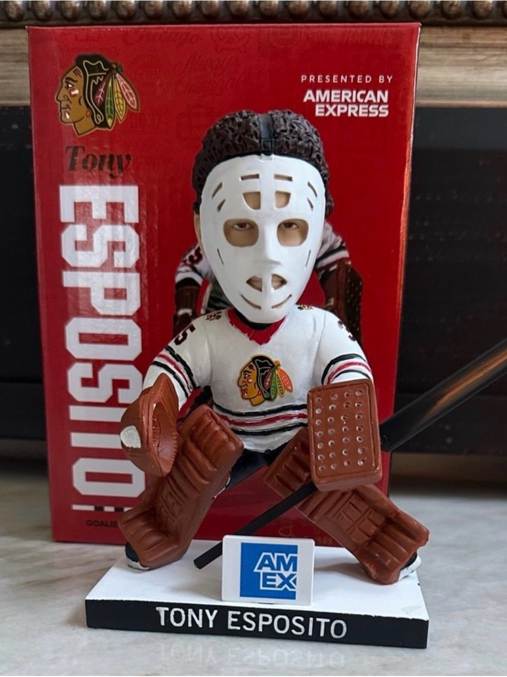 Tony Esposito Chicago Blackhawks Bobblehead 2025 Centennial AMEX New In Box NHL